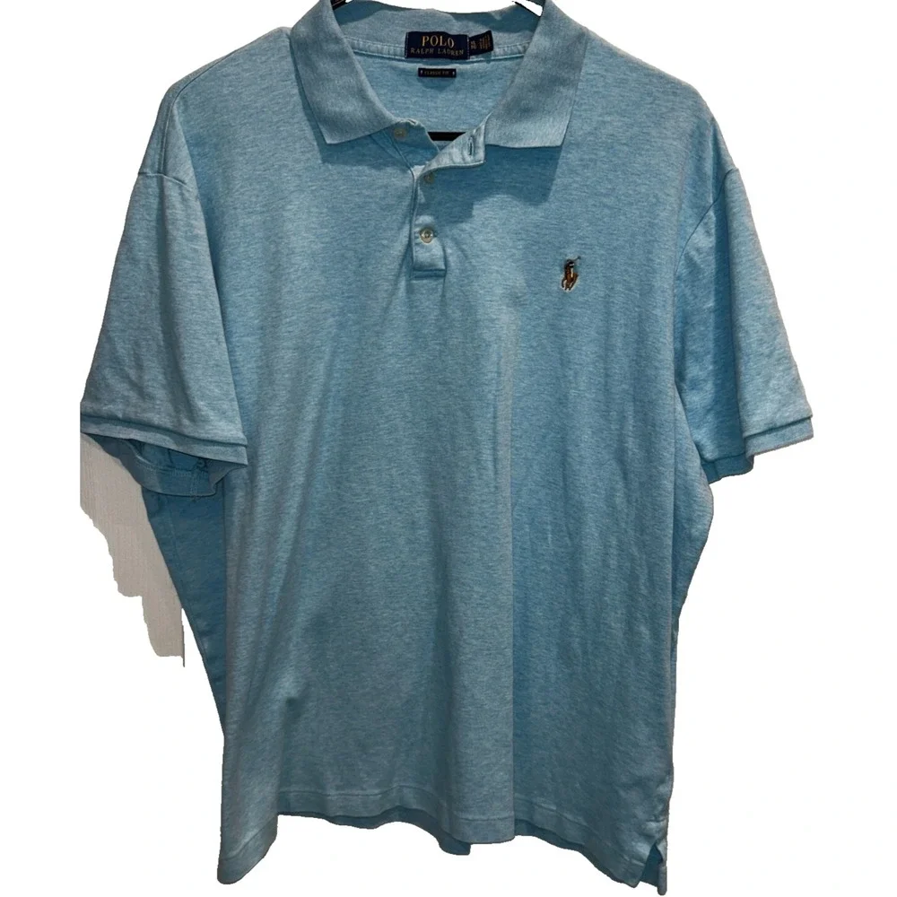 Polo Ralph Lauren Classic Fit Heather Blue Polo‎ Shirt Men's XL Embroidered Pony